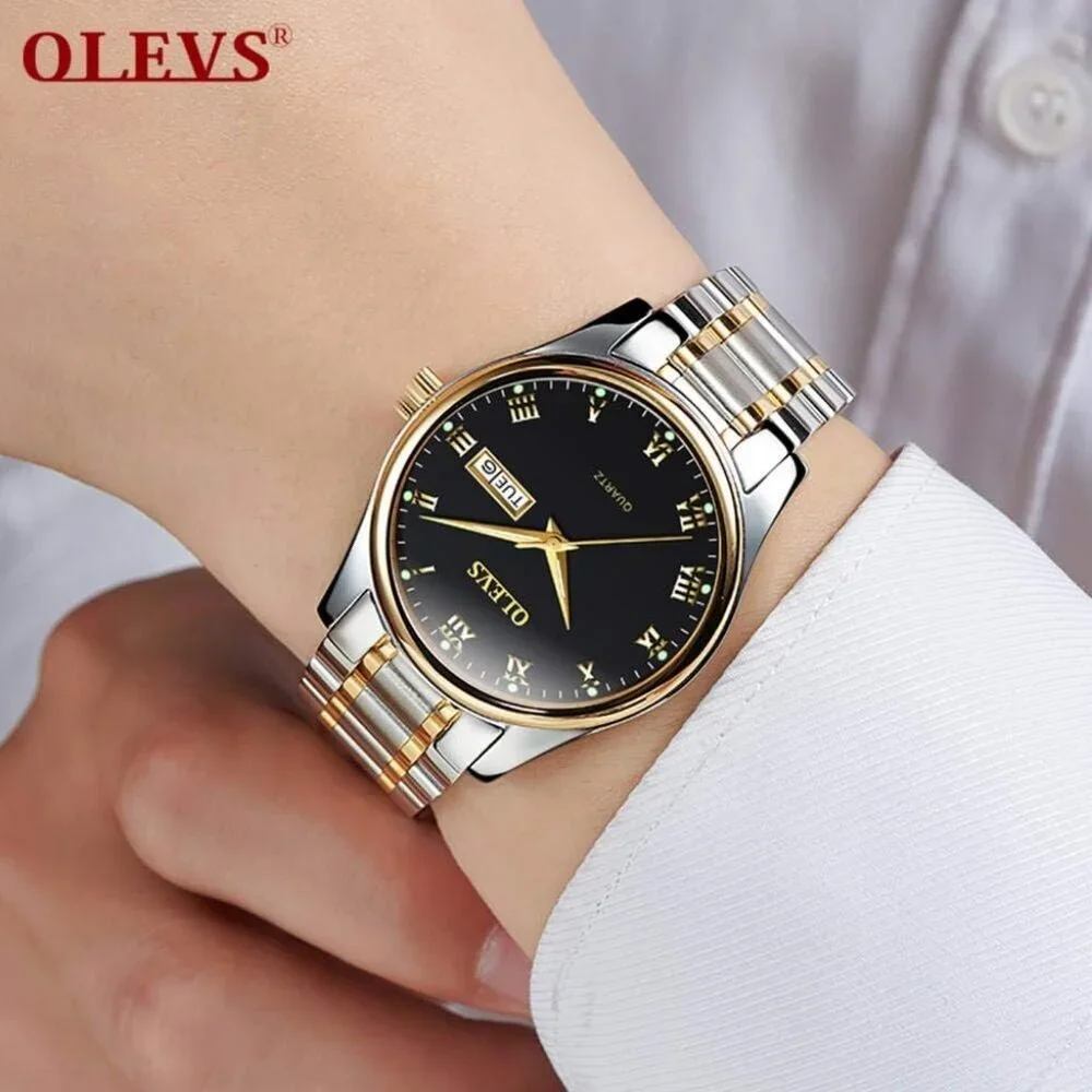 Olevs Men's Steel Black-Surface Waterproof Stainless Luminous Stylish Watch